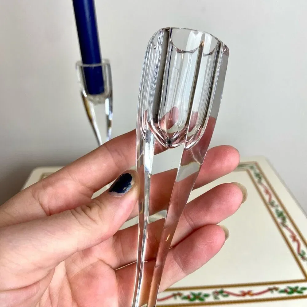 PAIR Oneida Hand-Cut Lead Crystal Taper Candle Holders 8.25” Modern Elegance Cle